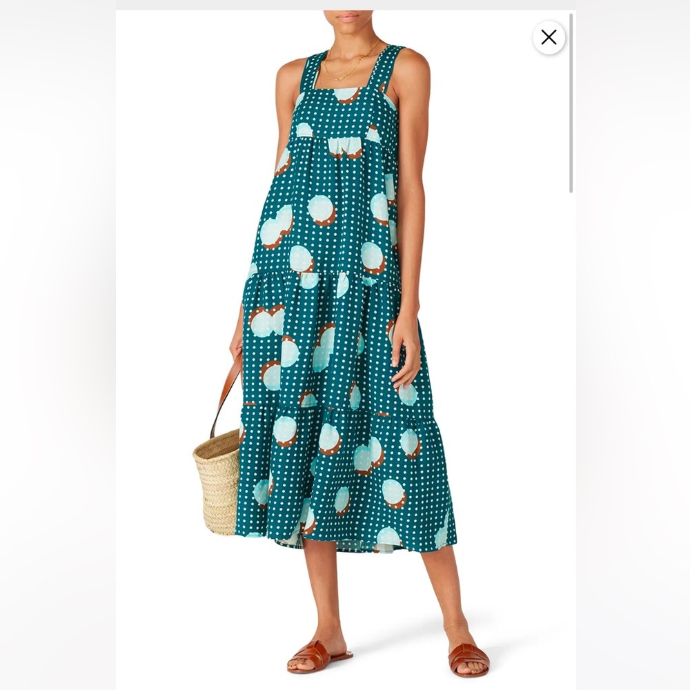 Hunter Bell Poppy Sleeveless Polka Dot Linen Blend Midi Dress Size Small